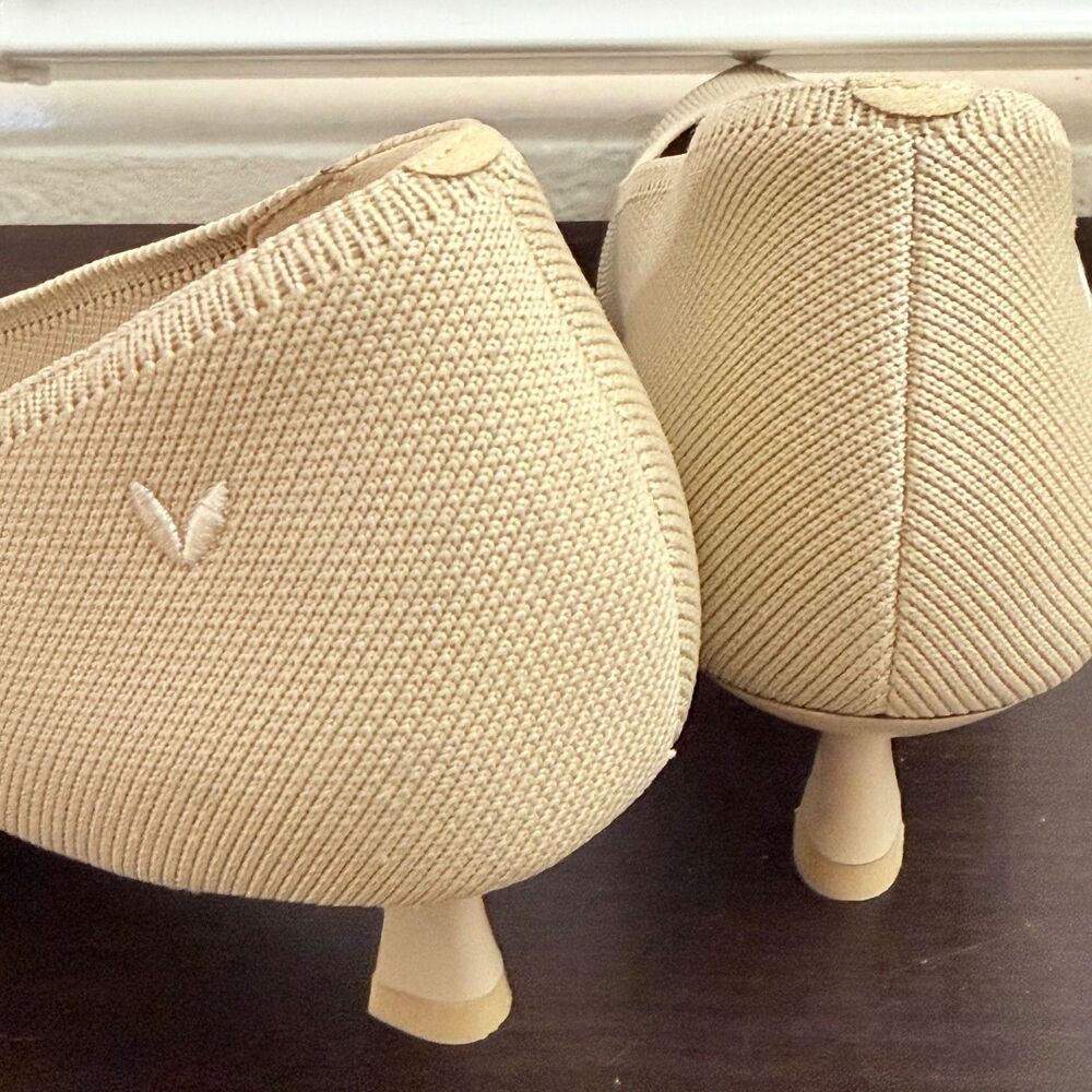 VIVAIA Scarlett Pointed Toe Kitten Heels Beige Knit Pumps Size 40 / US 9 - Picture 12 of 16